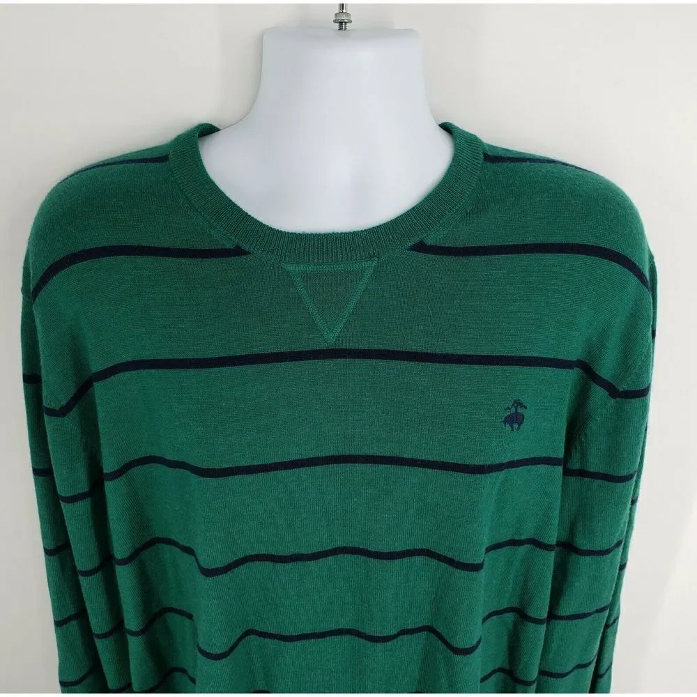 Brooks Brothers 346 Mens Extra Fine‎ Merino Wool Green Blue Striped Sweater XXL